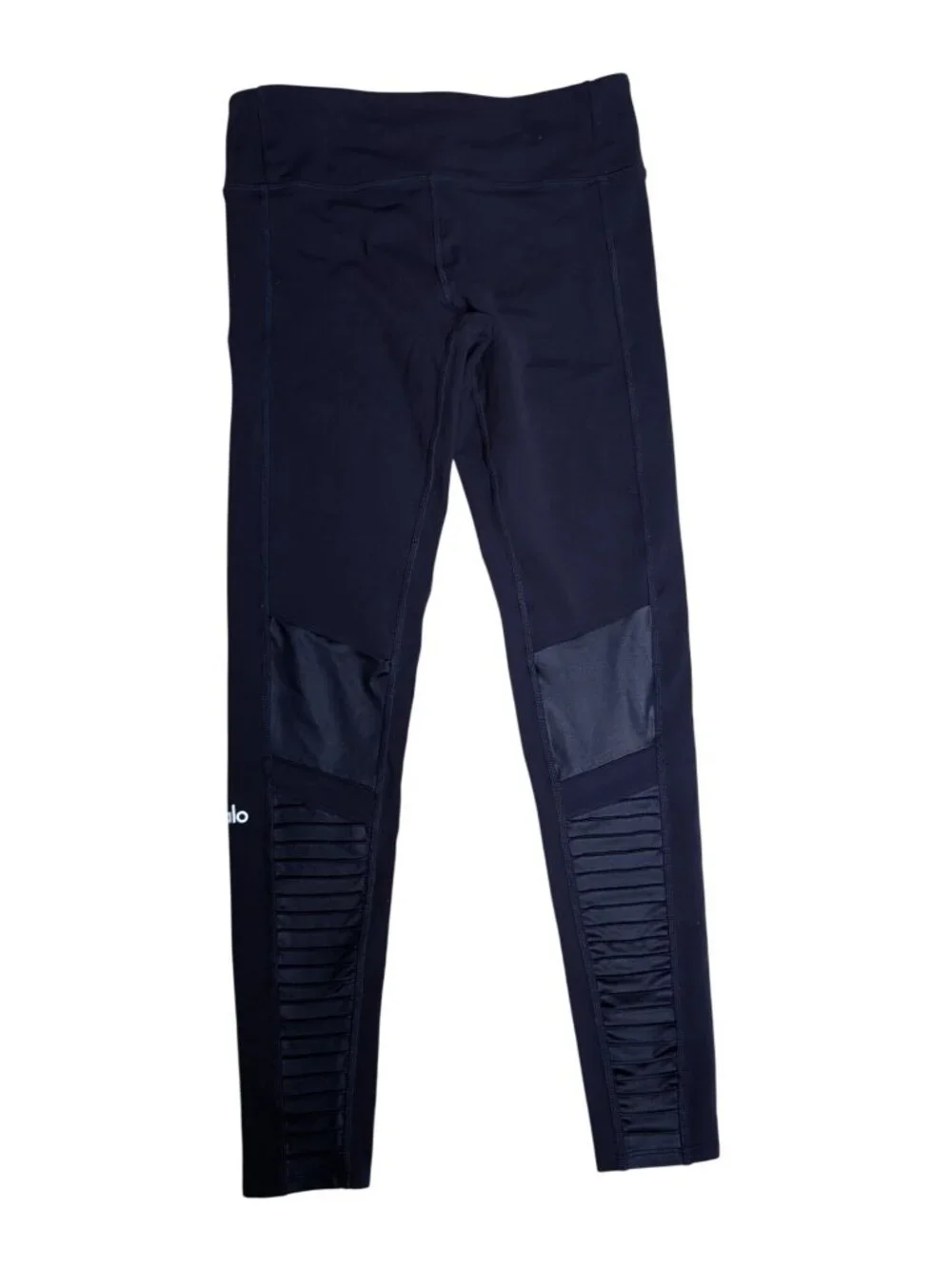 Alo Yoga Moto Leggings Womens Size M Navy Blue Athletic Athleisure Stretch Mesh